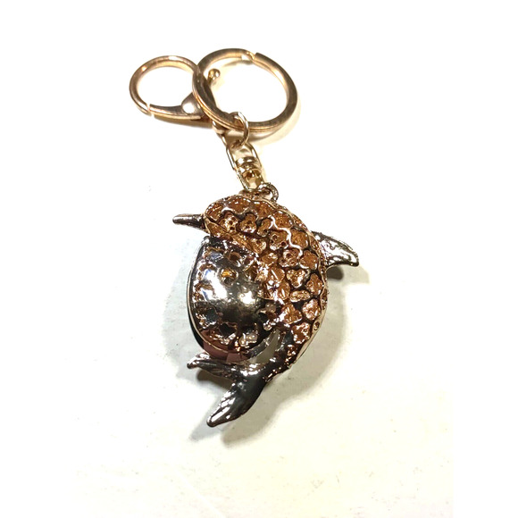 Jumping Dolphin Rhinestone Keychain Gold Tone Clear Blue Ocean Beach - Picture 2 of 5